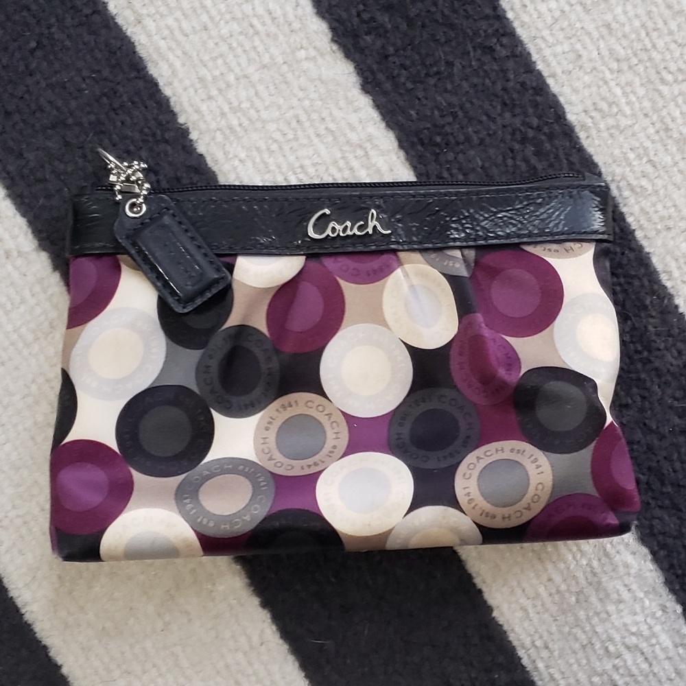 Coach coin bag purple, black, tan